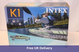 Intex Challenger K1 Kayak 1 Man Inflatable Canoe with Aluminum Oars and Hand Pump