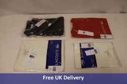 Four Boy's Lacoste T-Shirts to include 2x Blue/White, 1x Age 2, 1x Age 12, 1x Red, Age 4, 1x Blue Po