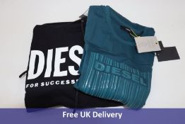 Two Diesel Dresses to include 1x Short Sleeved, Green, 1x Hoodie, Black, Extra Small