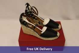 Valentino Garavani Double Rockstud Grainy Calfskin Wedge sandals, Black, UK 7. With dustbag