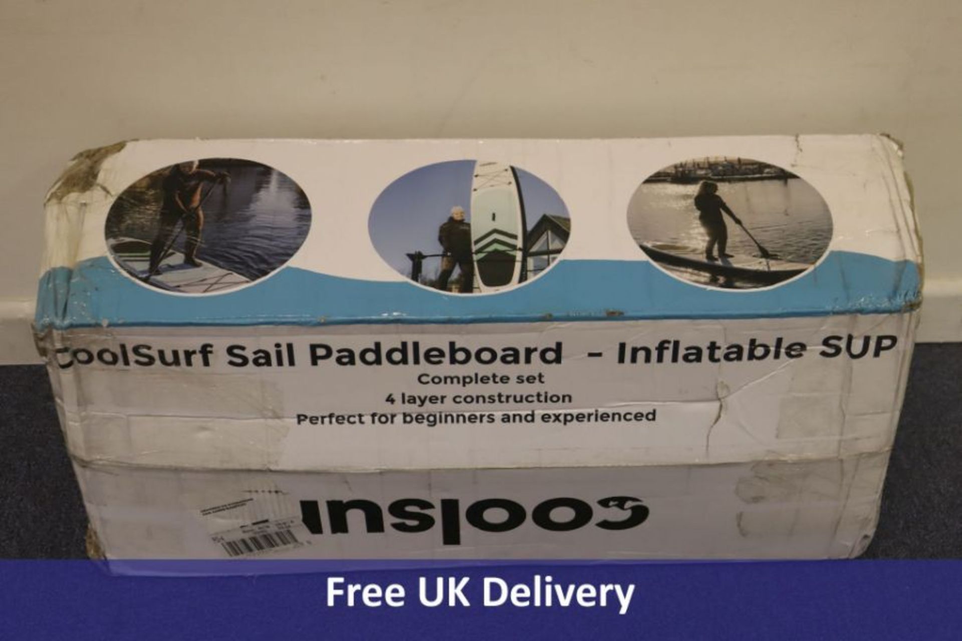 CoolSurf Sail Paddleboard Inflatable SUP Complete Set, White/Green/Black. Box damaged