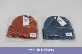 Six Fox Machinist Beanie Hats to include 2x Black, 2x Blue and 2x Burnt Orange, One Size