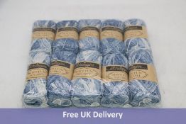 Four Scheepjes Softfun Aquarel DK Cotton, Mix Blue Yarn 50g, 10 In A Pack