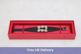 Roger Vivier Flower Strass Buckle Bracelet in Leather, Black