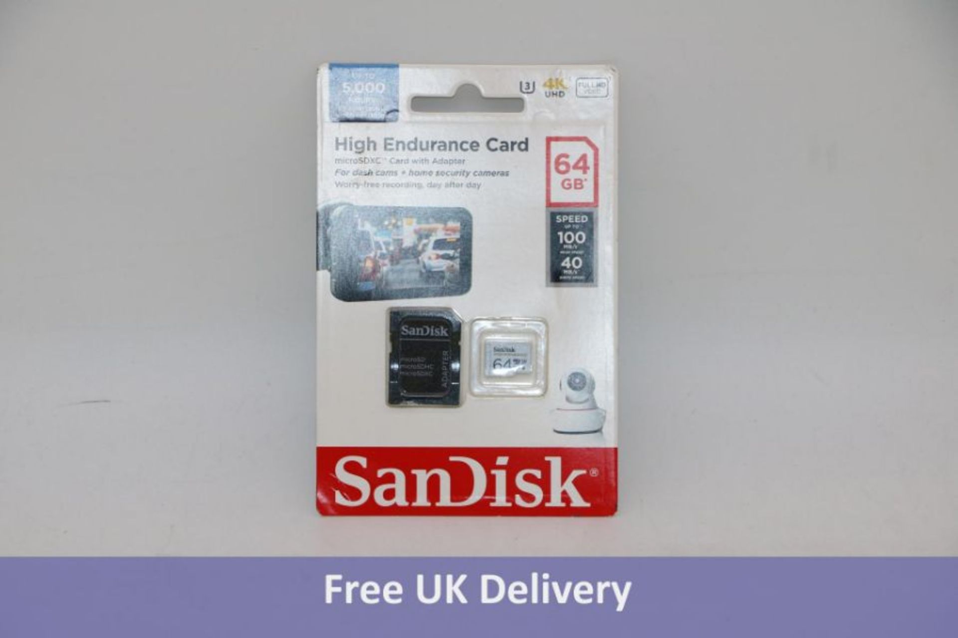 Nine SanDisk High Endurance 100MBs MicroSDXC Memory Card, 64GB