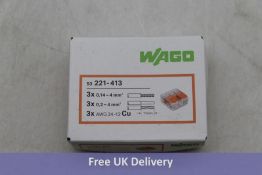 Fifteen Boxes of Wago 221-413 Terminal Blocks, Approximately 50 per Box