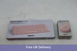 Logitech Multi Device K380 Soft Pink Keyboard with Logitech Pebble M350 Soft Pink Mouse