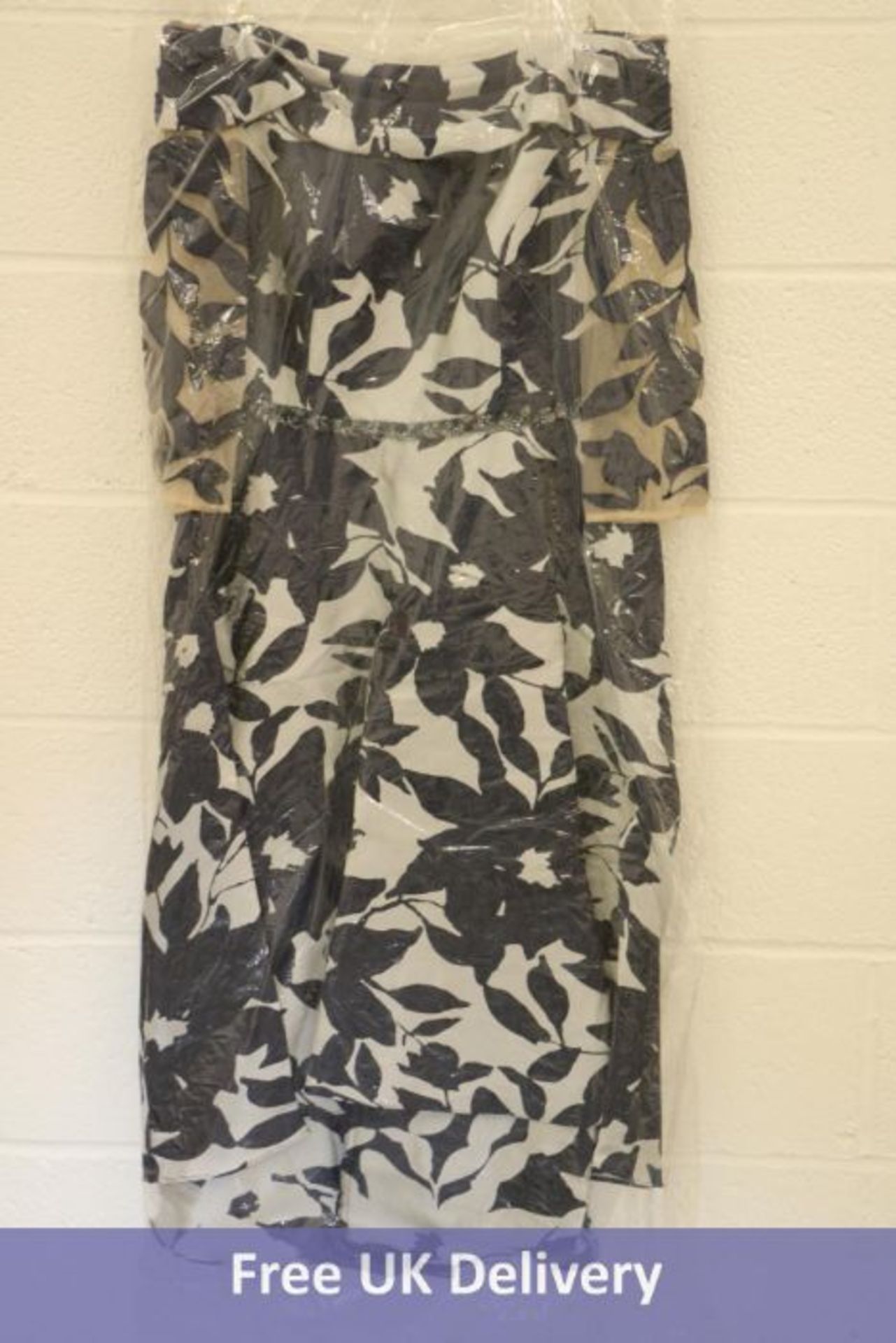 Irresistible Floral Print Dipped Hem Dress, Navy/Silver, Size 16