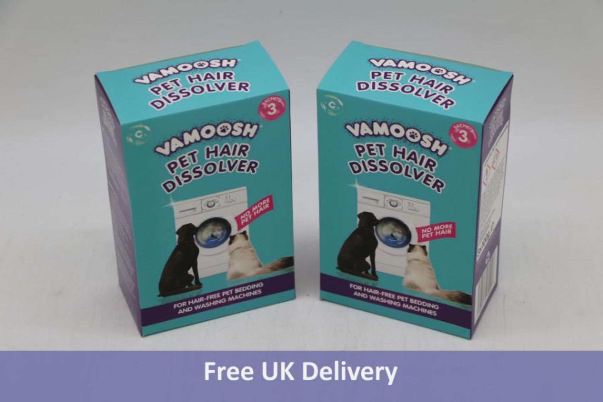 Seventeen Boxes Vamoosh Pet Hair Dissolver, 4 Packs per Box, 3 Sachets per Pack