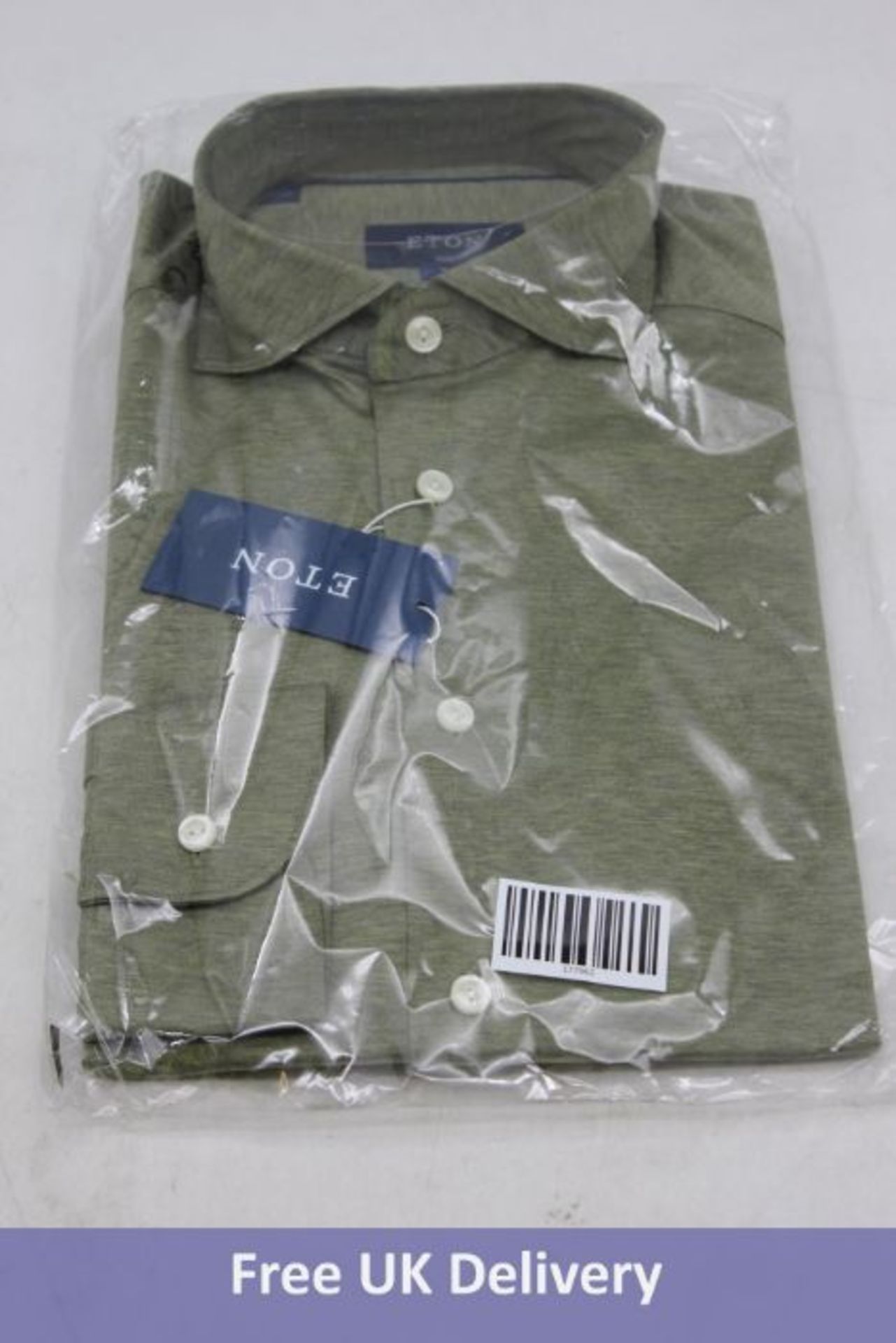 Eton Men's Luxe Linen Popover Slim Shirt, Green, Size M
