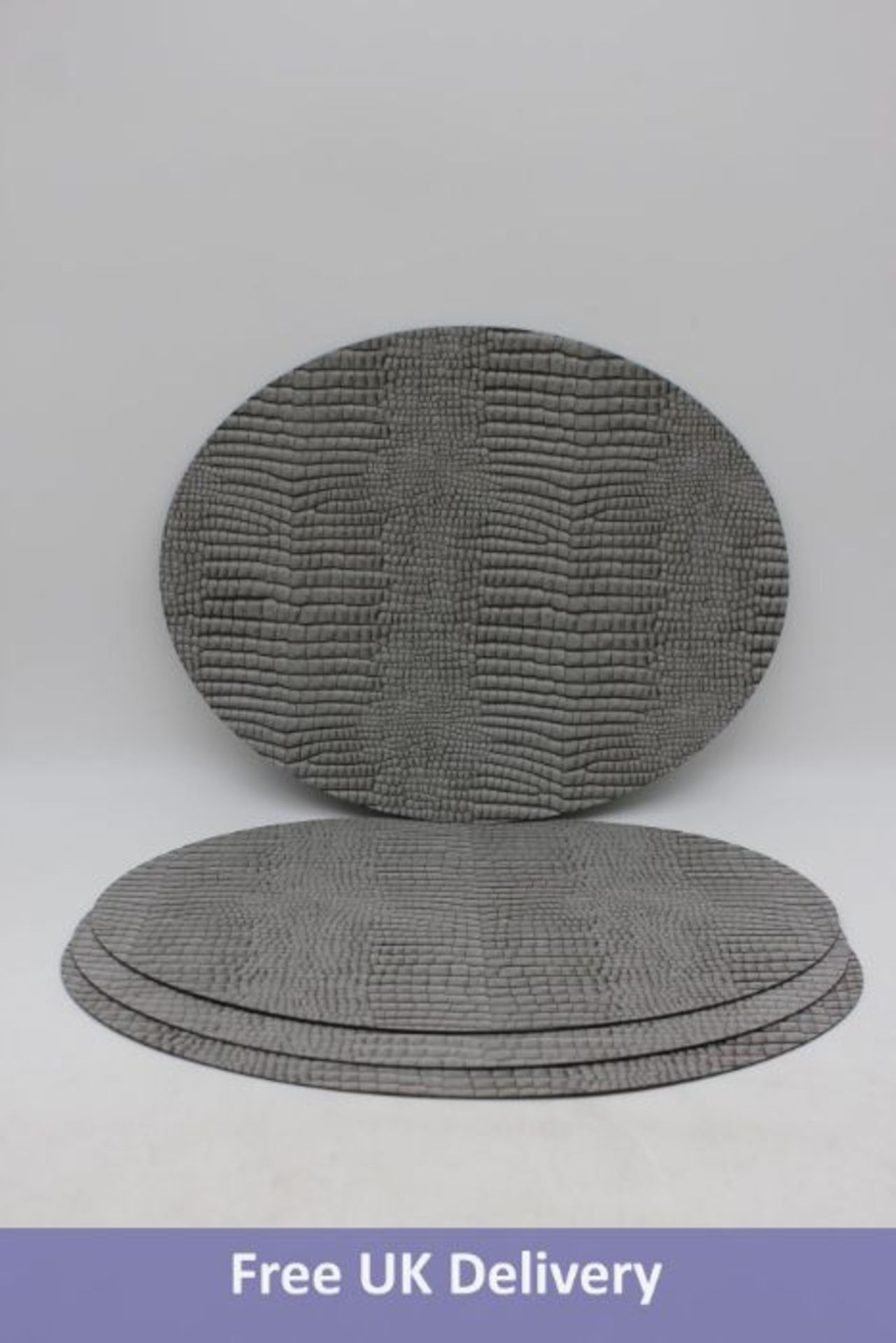 Twenty Lind DNA Oval Table Mats, CROCO Silver-Black Leather, 35 x 46 cm