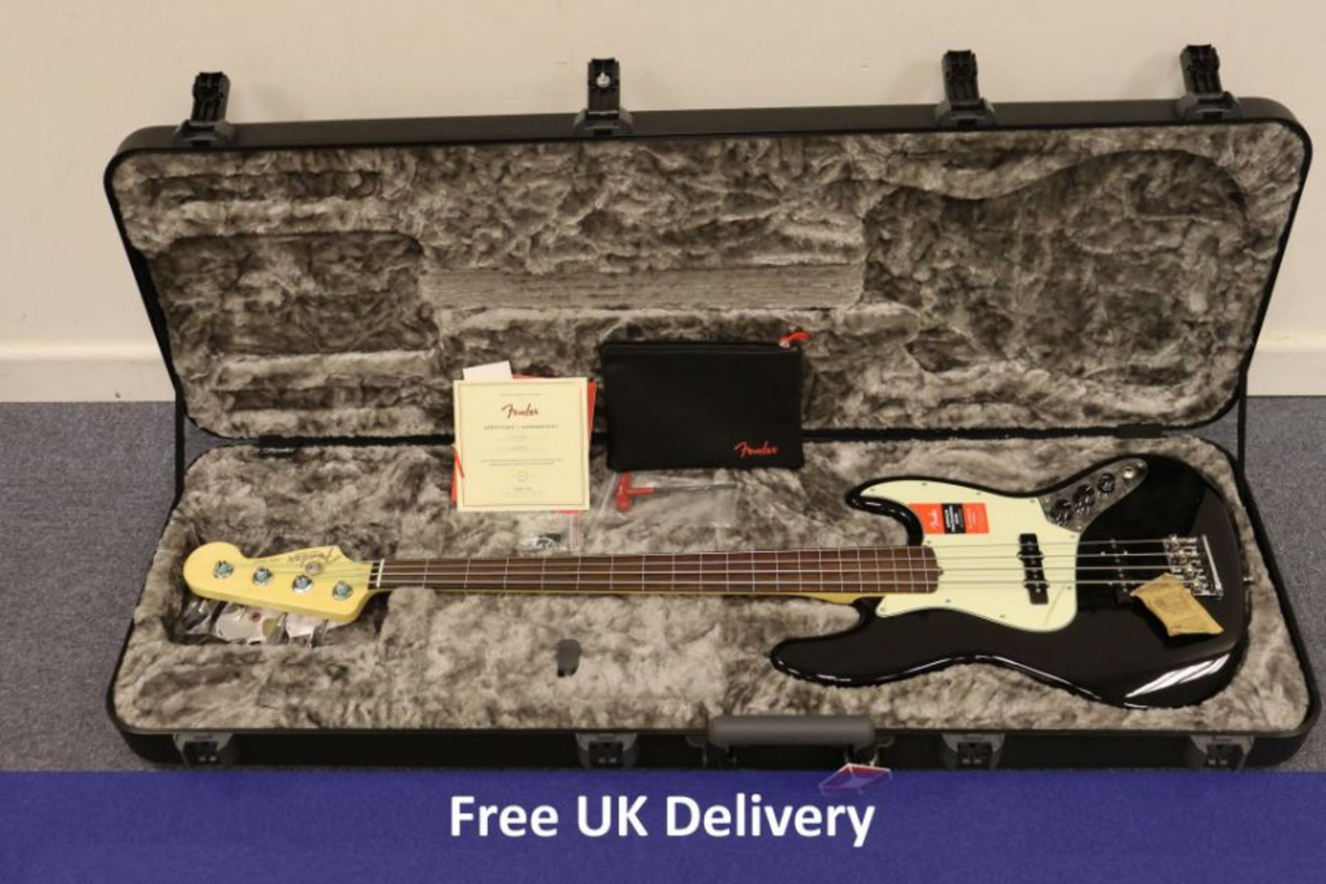 Fender American Professional Jazz Bass Guitar in Deluxe Moulded Fender Hard Case, Black, 0194100706