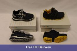 Two Pairs of Geox Boys Trainers to include J Android, Navy/Silver, J N Savage, Navy/Yellow, UK 10