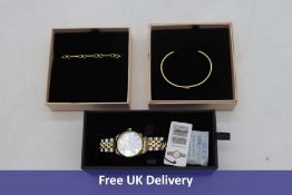 Three Paul Valentine to include 1x Iconia Watch, Silver/Gold 28mm, 1x T- Bar Link Bracelet 18K Gold