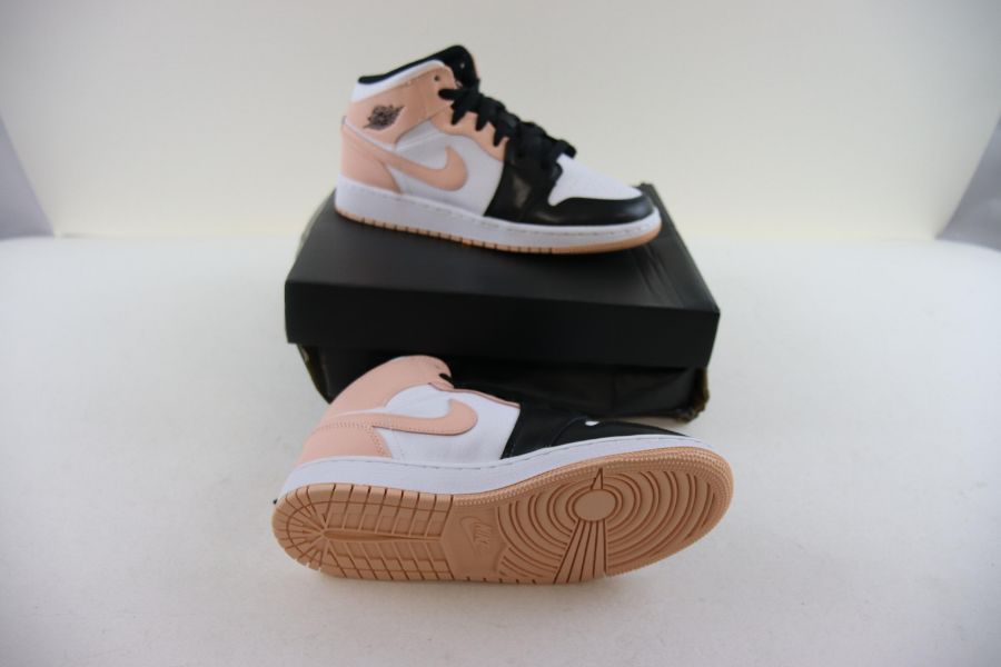 Nike Women's Air Jordan 1 Mid GS Crimson Tint Trainers, White, Black and Soft Pink, UK 3.5. Damaged - Image 2 of 6