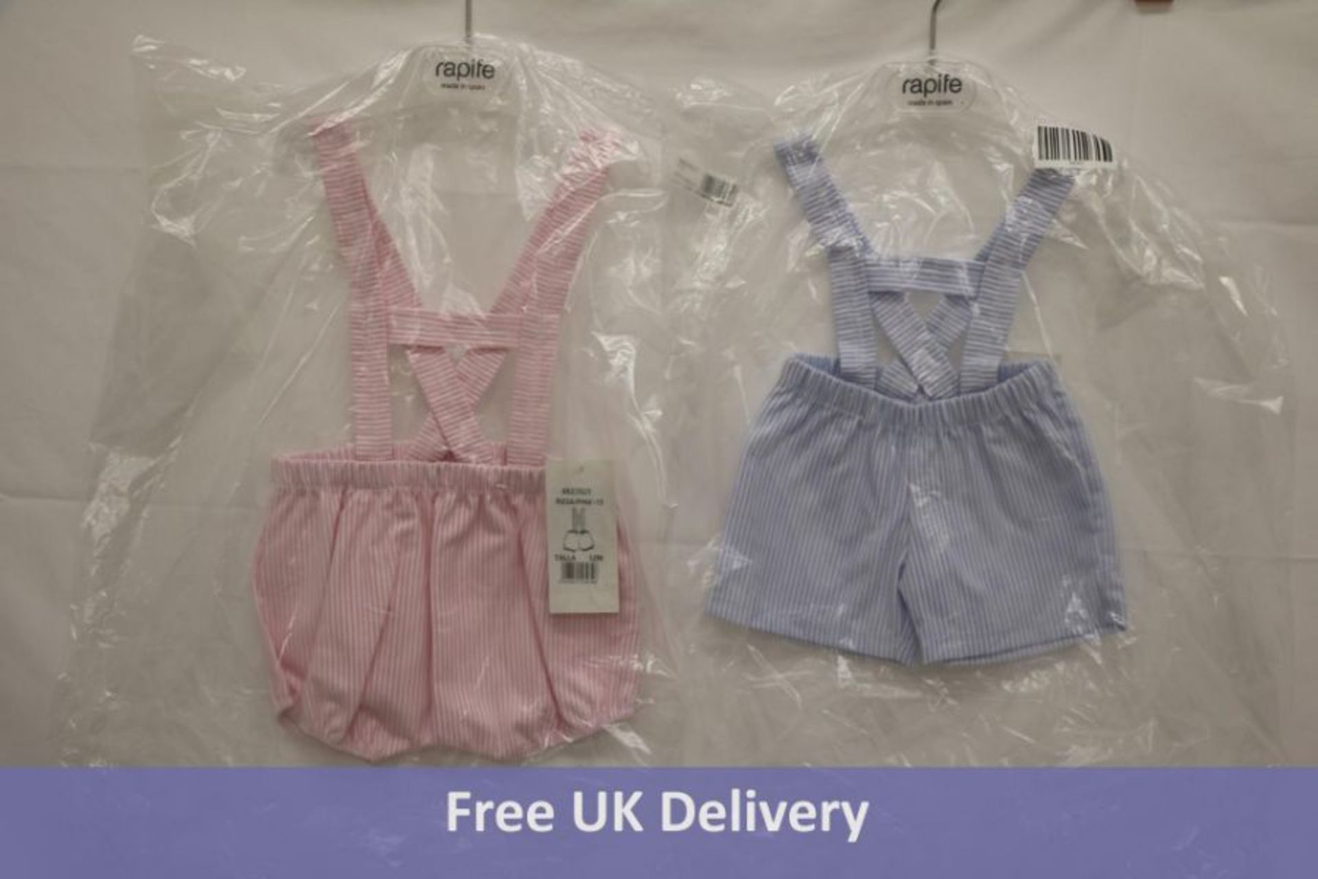 Nine Rapife Baby's Dungarees To Include 1x Blue, 3mths, 1x Blue, 6mths, 1x Blue, 9mths, 1x Blue, 12m