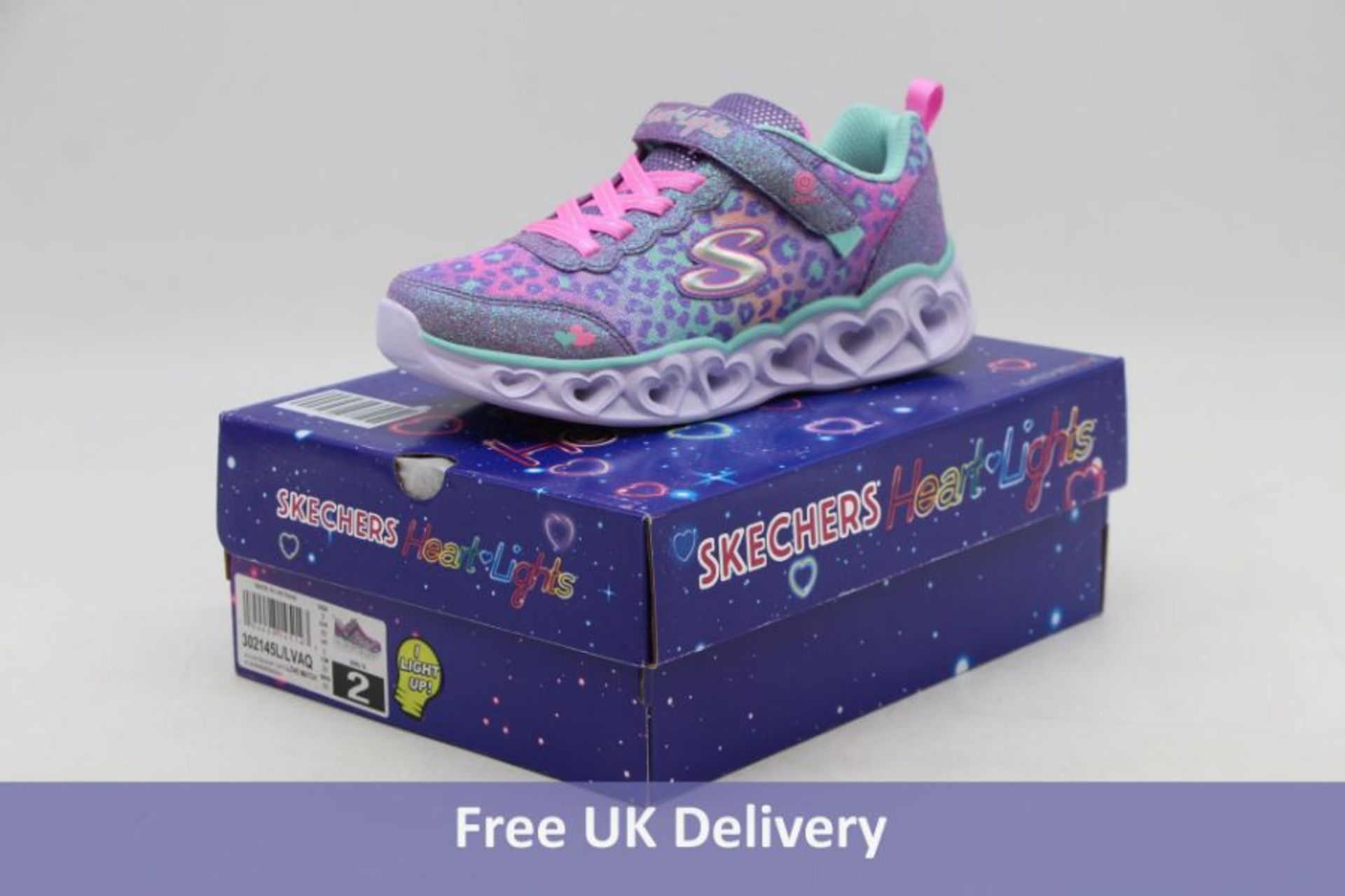 Three Skechers Kid's Trainers to include 1x Heart Lights Shimmer, Lavender/Aqua, UK 1 and 2x Heart L