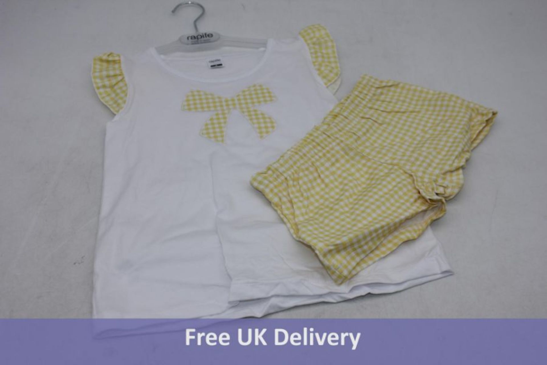 Ten Rapife Girls Checked Sleeve and Bow Tops with Shorts, White/Yellow, Age 10