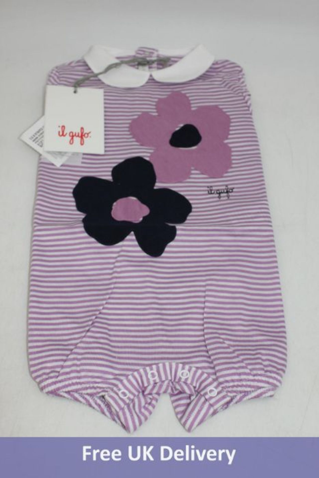 Nine il Gufo Baby's Short Jumpsuits Striped With Flowers, Purple, 3x UK 6m, 3x UK 9m, 3x UK 12m - Image 3 of 3