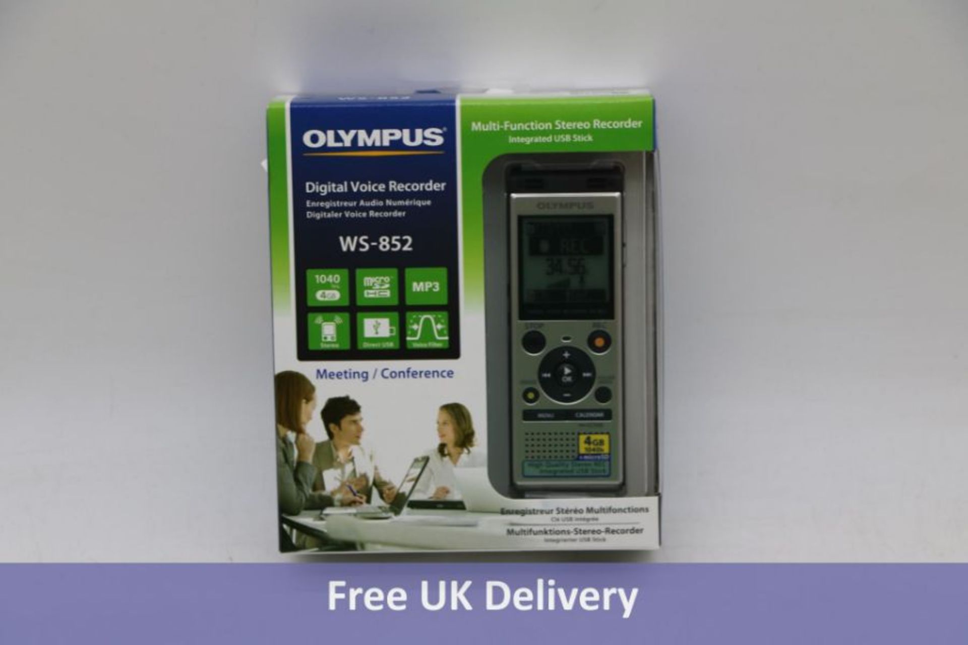 Olympus WS-852 High-Quality Digital Voice Recorder with Stereo Microphones, 4 GB Memory