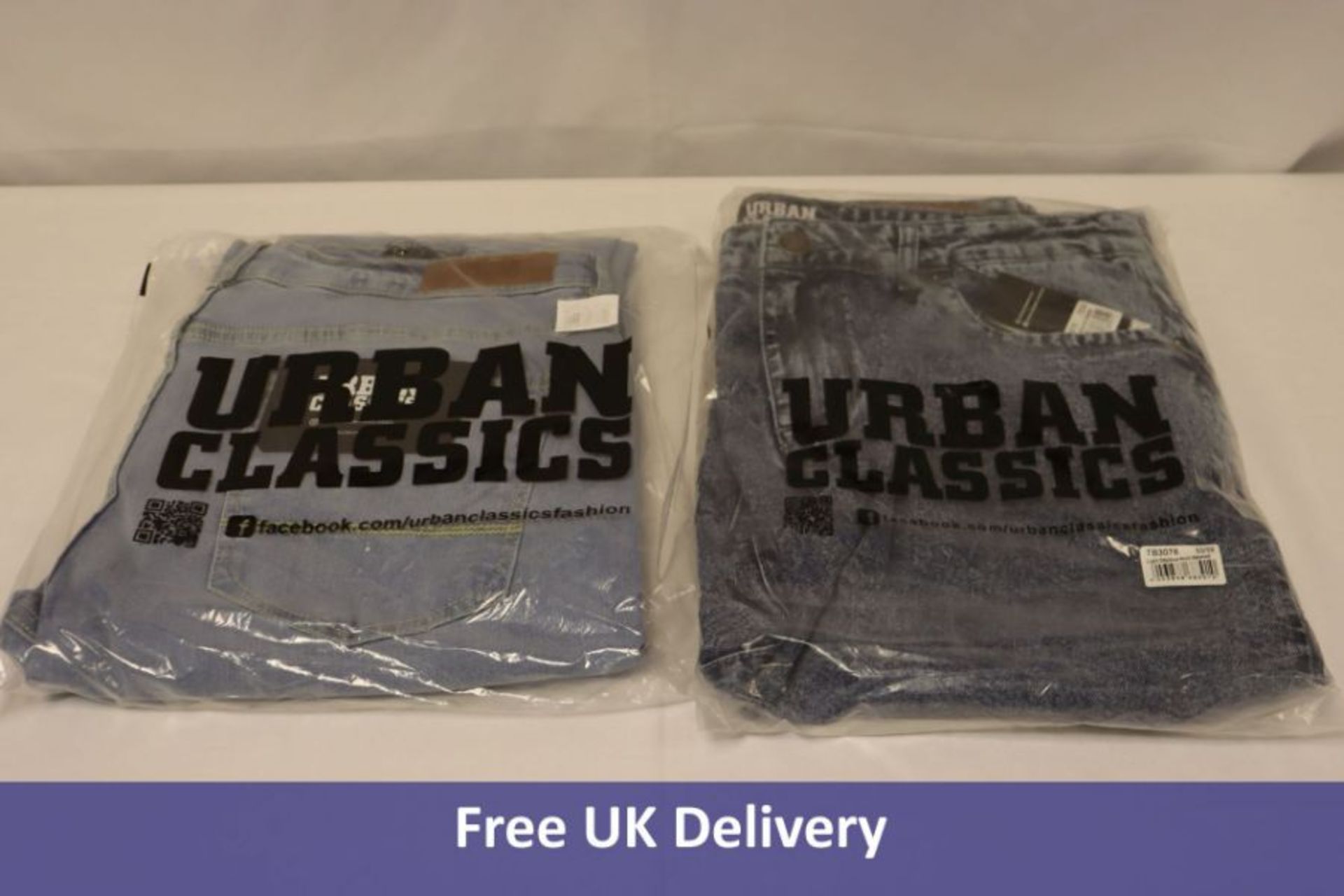 Two Urban Classics Men's items to include 1x Slim Fit Jeans, Lighter Wash Blue, W38, L32, 1x Loose F