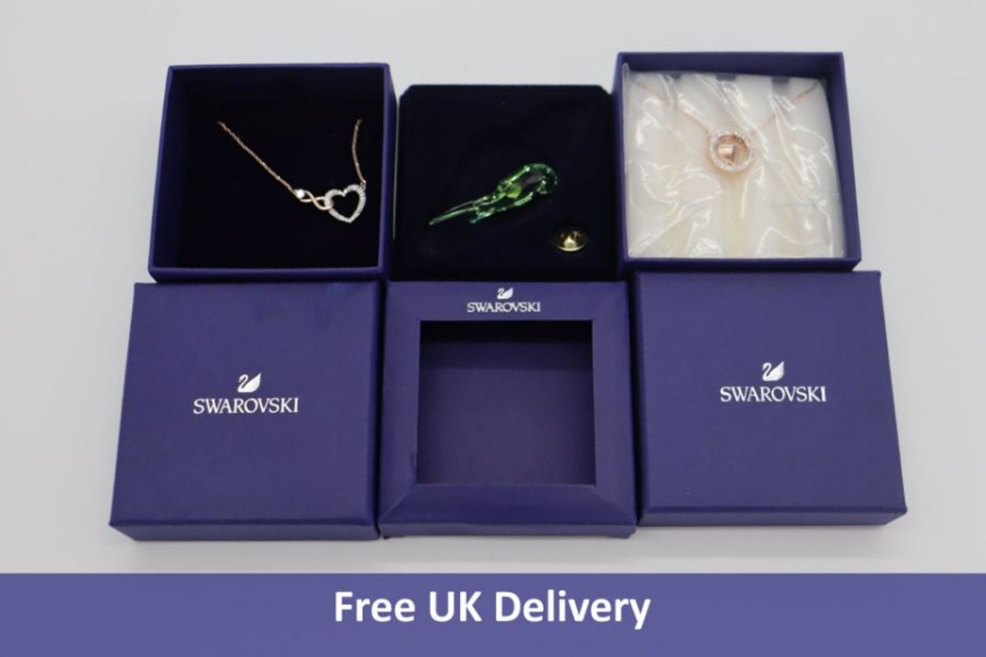 Three items of Swarovski Jewellery to include 1x Hollow Rose Gold Plated Pendant, 1x Infinity Heart