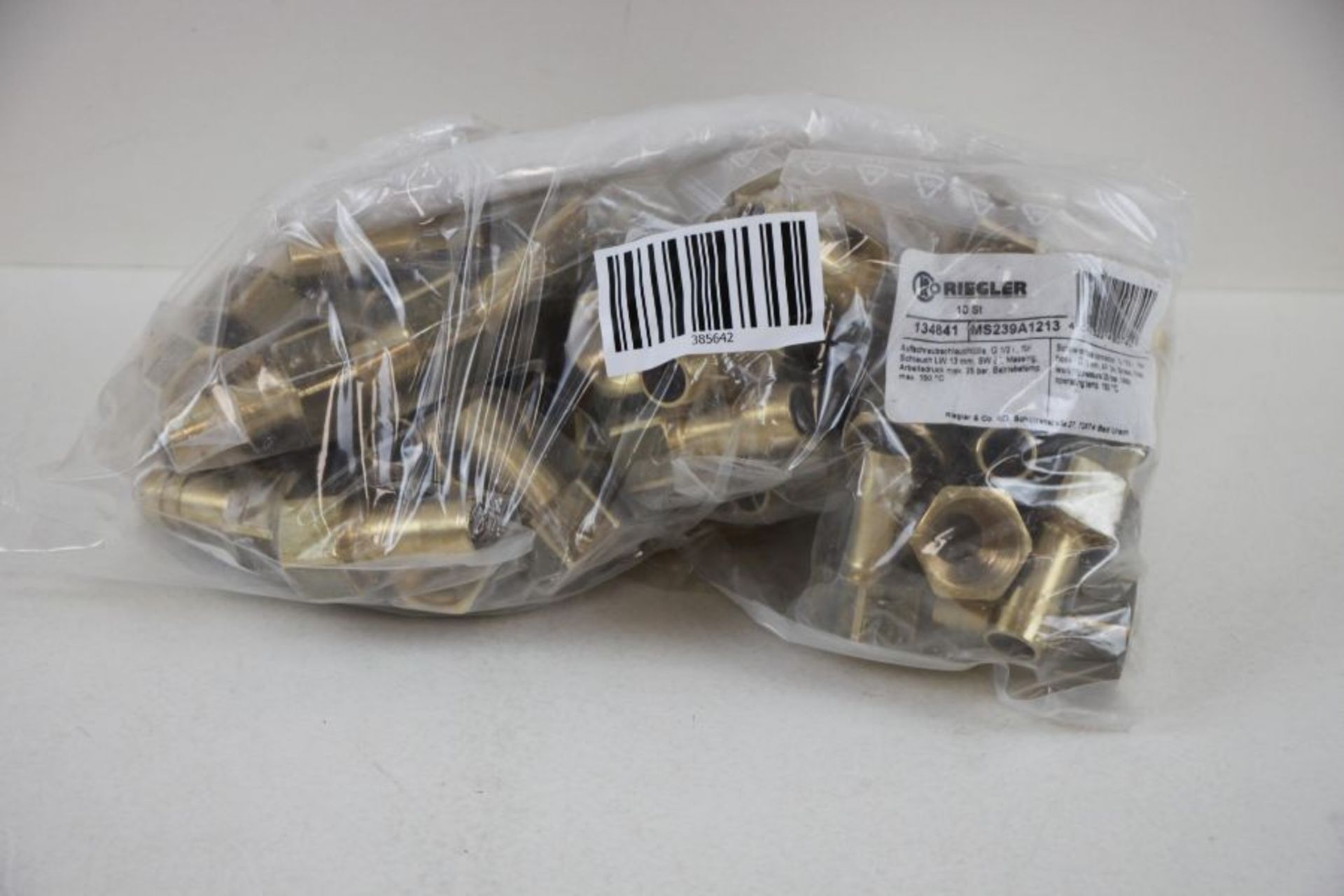 Seven Packs of 10 Riegler Hose Connections Brass Thread Inside Hose, 13mm