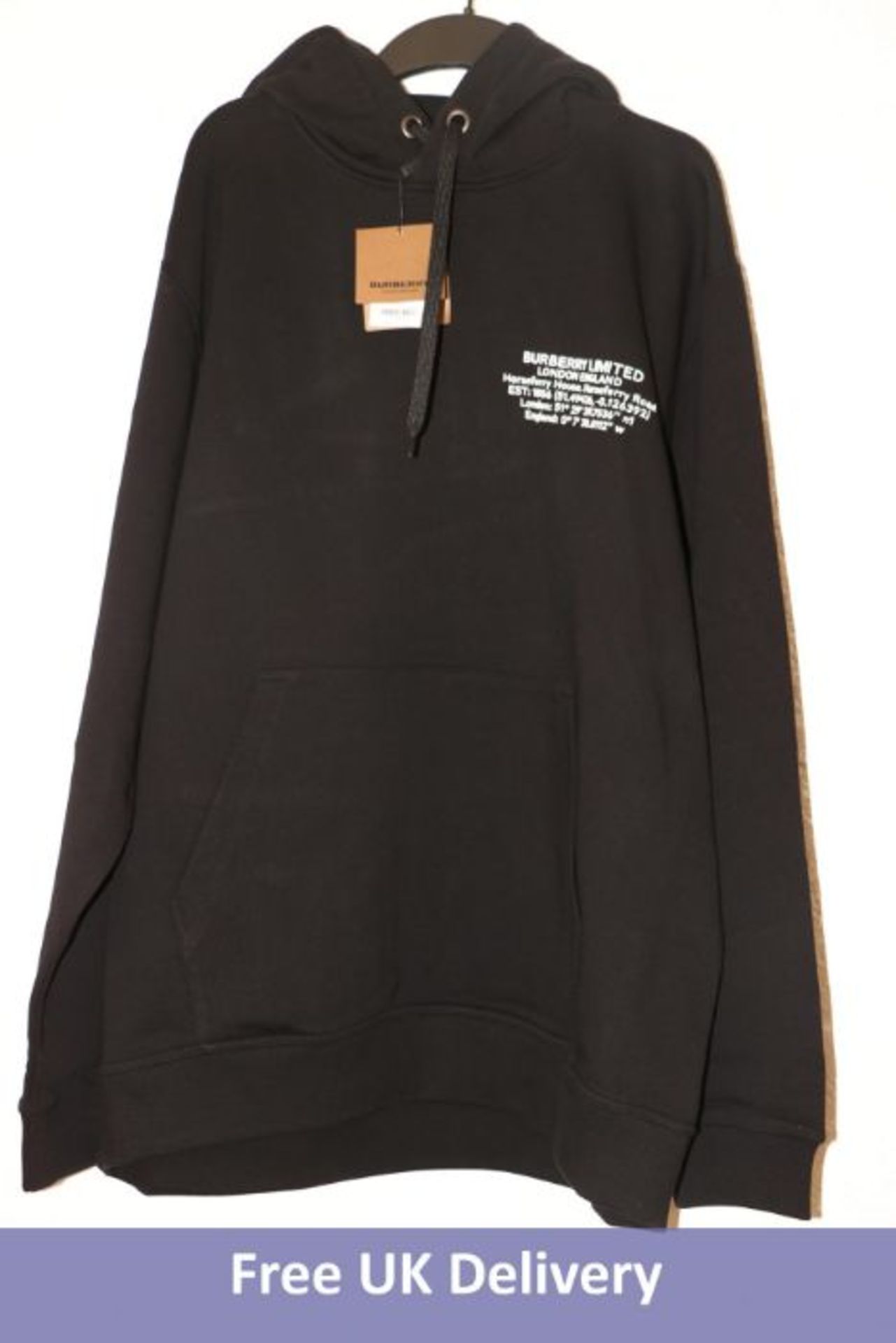 Burberry Allen Over The Head Hoodie, Black, Size XS. Faulty - Missing Dot Symbol