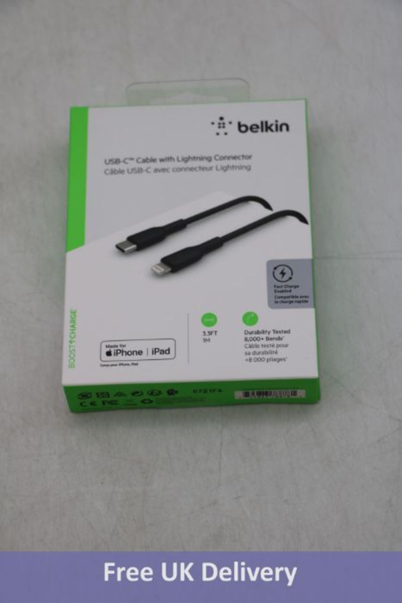 Six Belkin USB-C Cable with lightning connector, Fast Charge Enabled, 1m