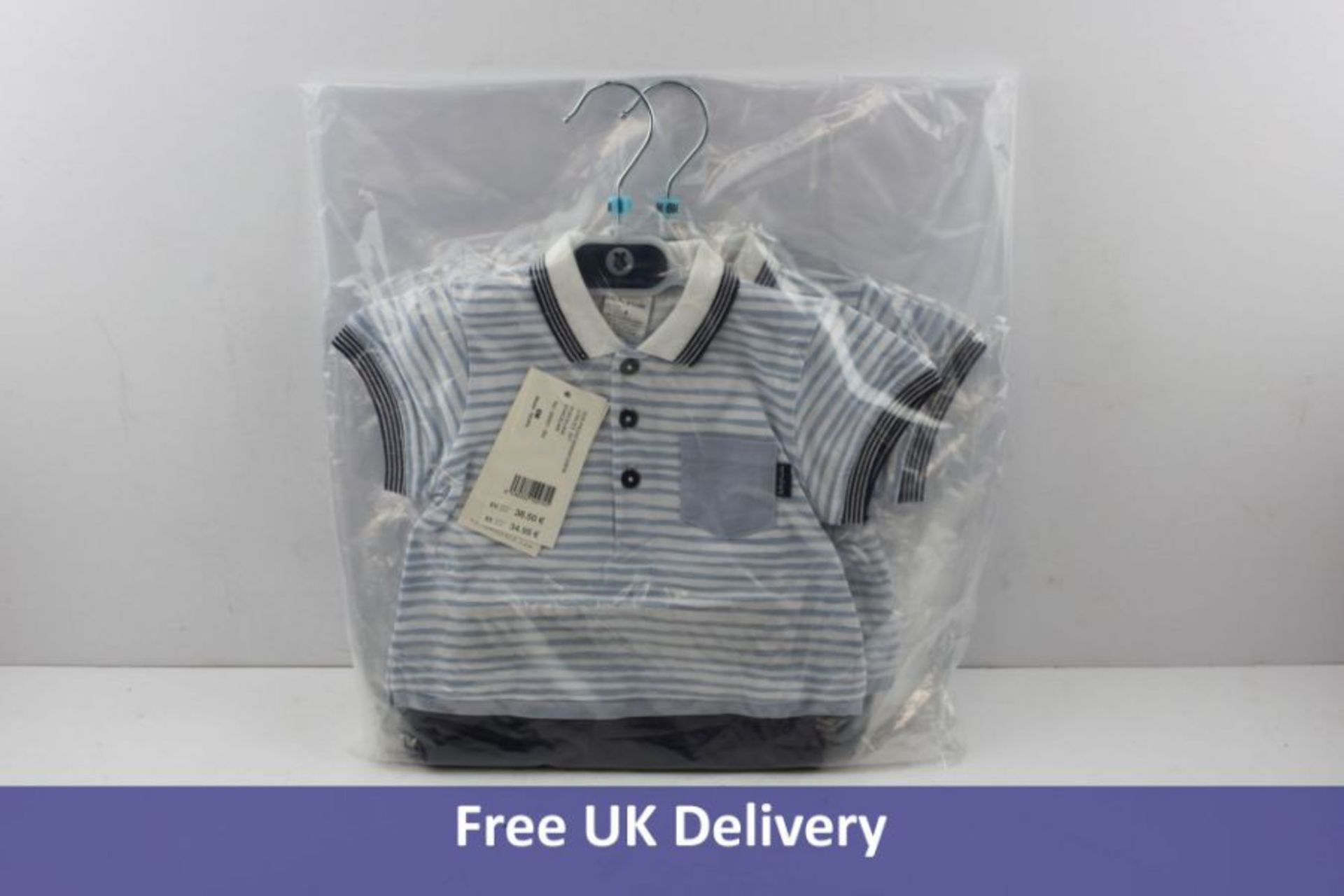 Two Tutto Piccolo Children's Polo and Short Sets, Age 6 months, Blue and White