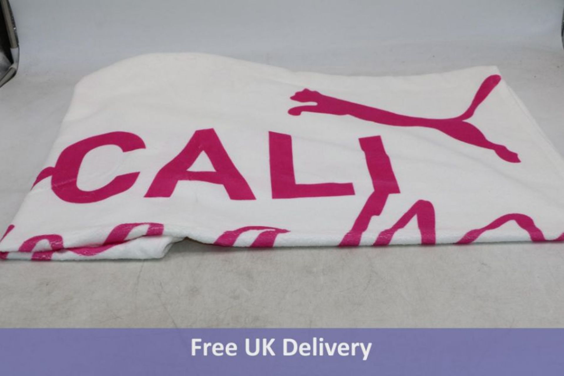 Ten Puma Cali Dream House Towels, White with Pink Writing, 180 x 92cm