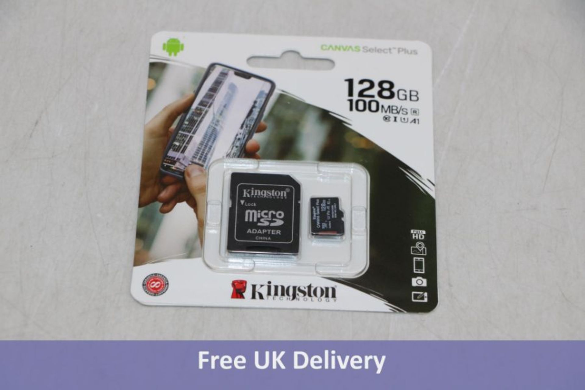 Eight Kingston Canvas Select Plus Micro SD 100MBS Class 10 128GB