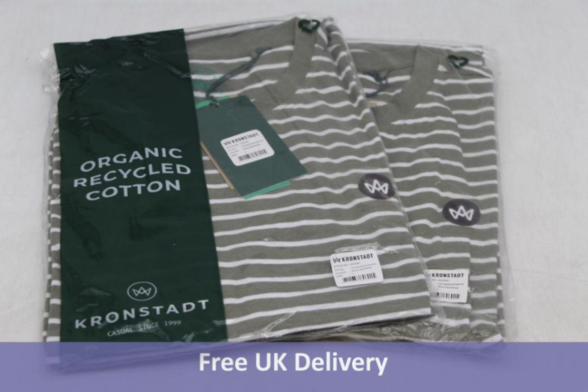 Fourteen Kronstadt Men's KS3540 Timmi Organic/Recycled Striped T-Shirt, Moss Mel/White, 2x Size S, 1 - Image 5 of 7