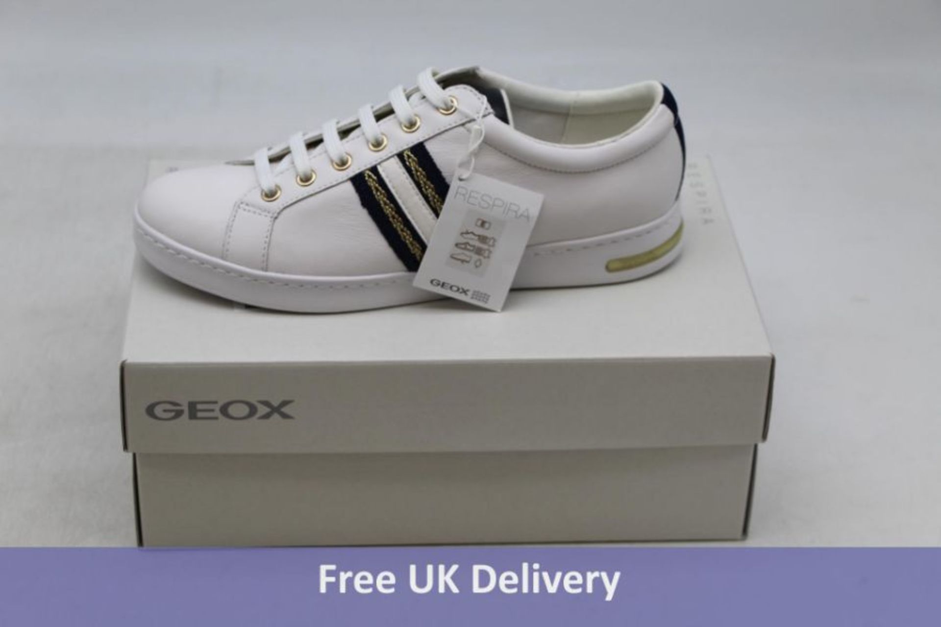 Three pairs of Geox Women's Trainers to include 1x D Jaysen Trainers, White/Blue, UK 6, 1x D Myria C