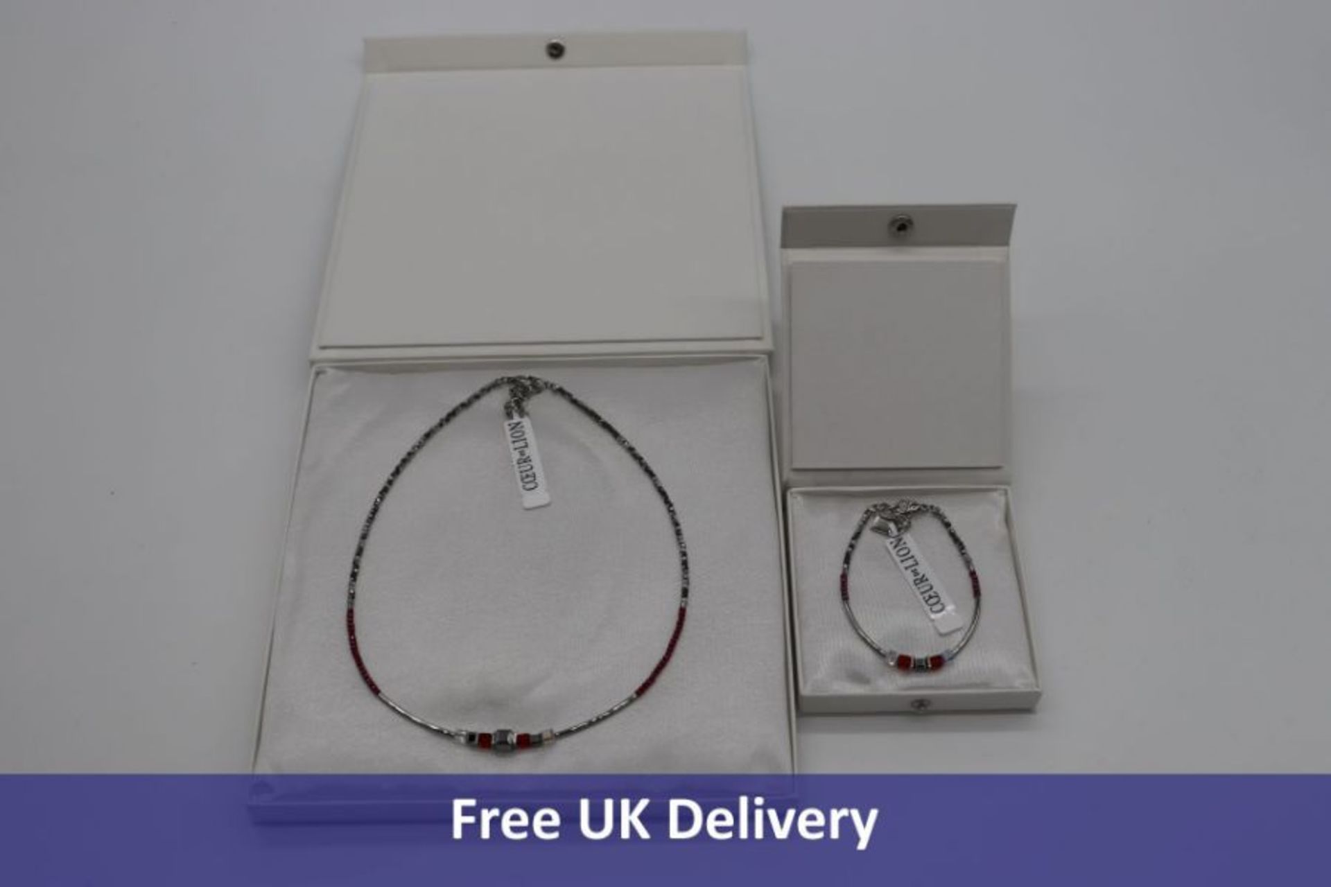 Coeur de Lion Silver/Red Necklace and Bracelet Set, 5042-0300