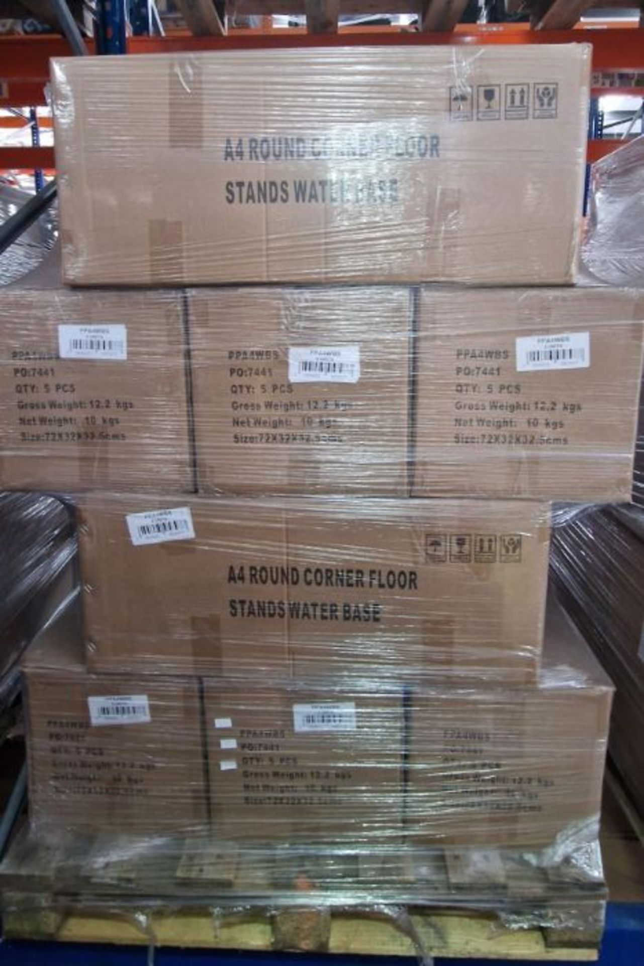 A pallet containing as new A4 poster stands (PPA4WPS)