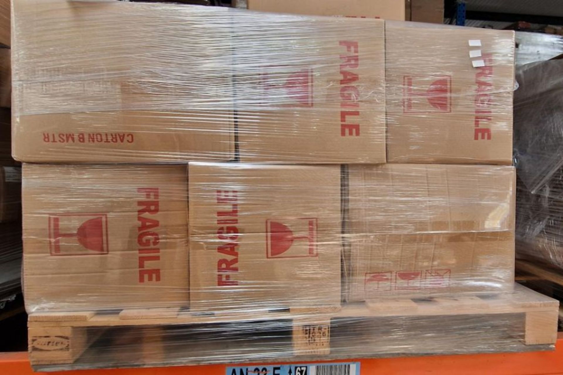 A pallet containing as new display trak clear PVC 2 inch shop shelving tags (126250)
