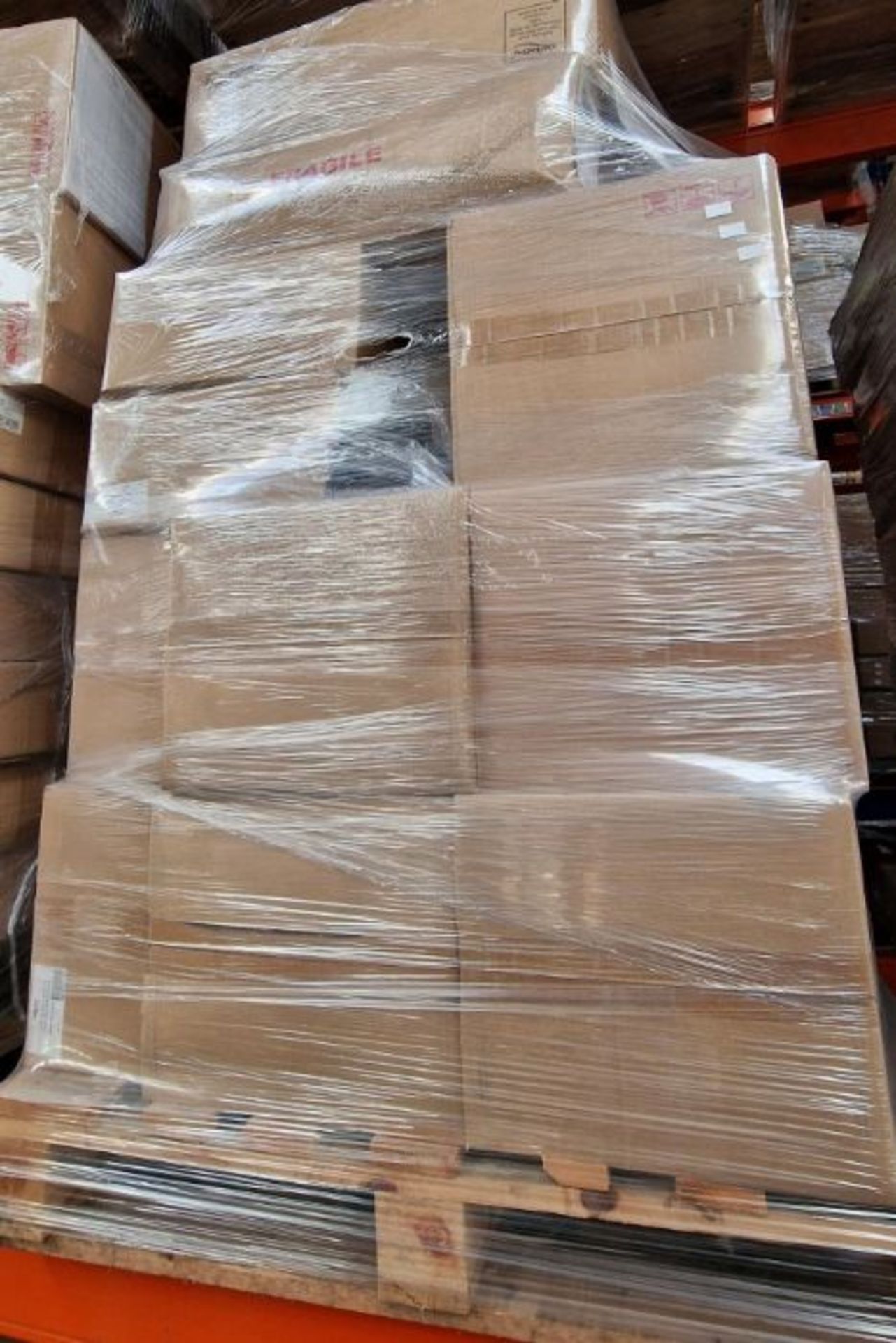 A pallet containing miscellaneous shop fittings to include extruded sign holders and hinges 1 inch d