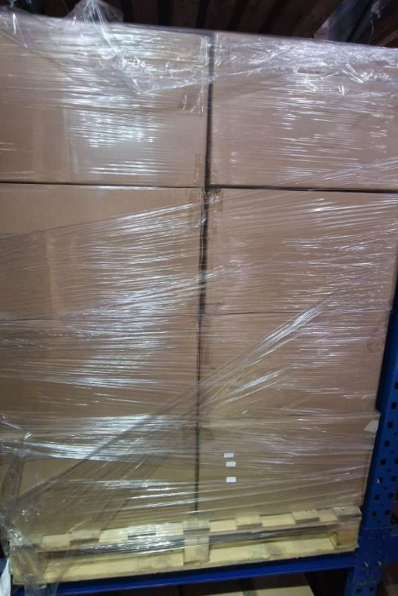 A pallet containing as new protective face shields (DFS-01M)