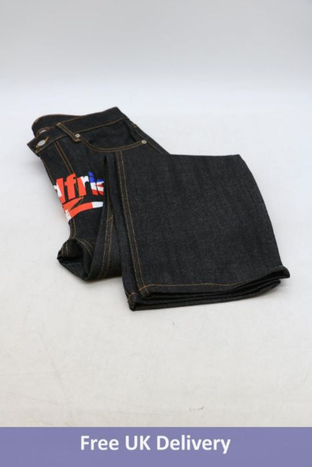 Three BadFriend Men's Streetwear, Y2K Union Jack Denim Jeans, Black, 2x 32W, 1x 34W
