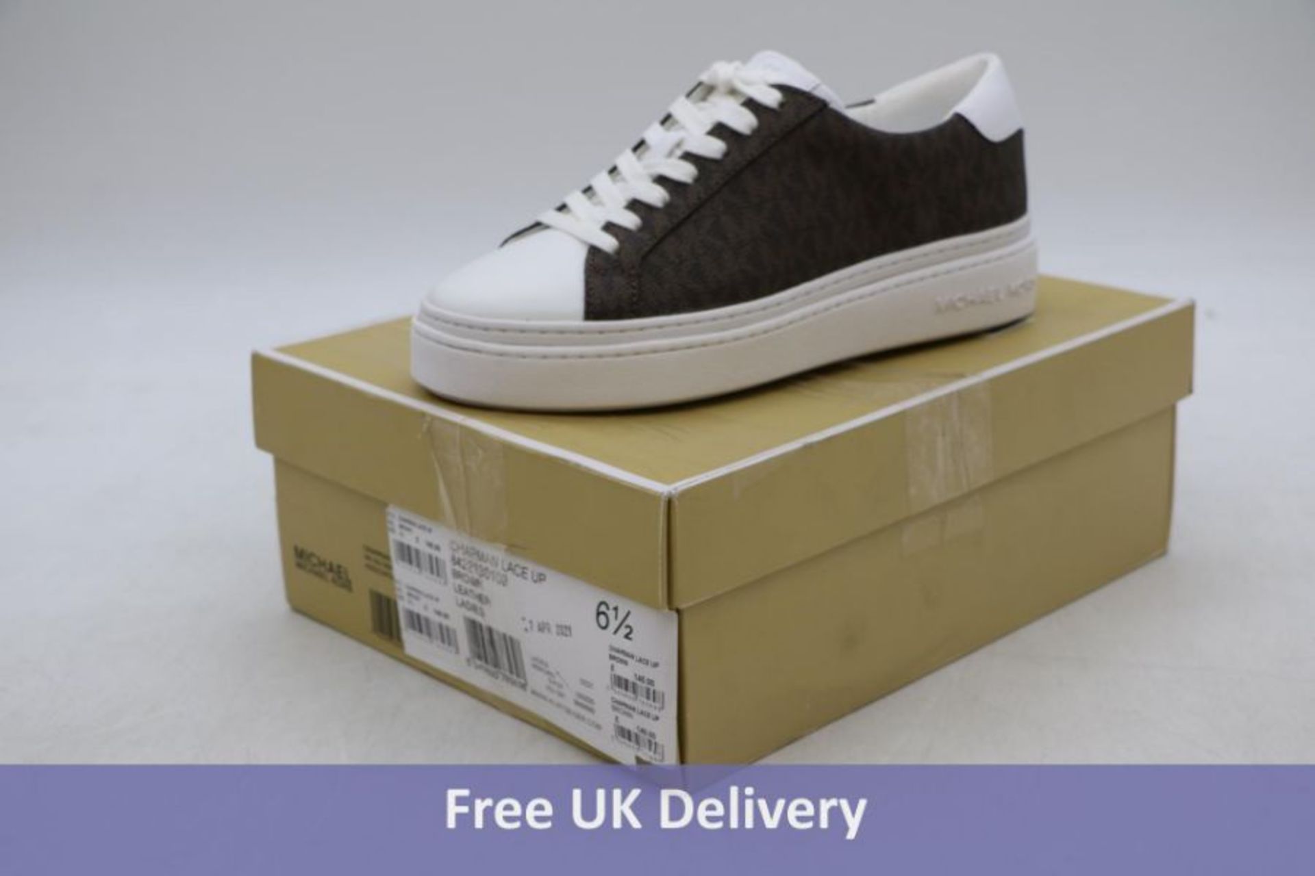 Michael Kors Chapman Lace Up Leather Trainers, Brown/White, UK 6.5