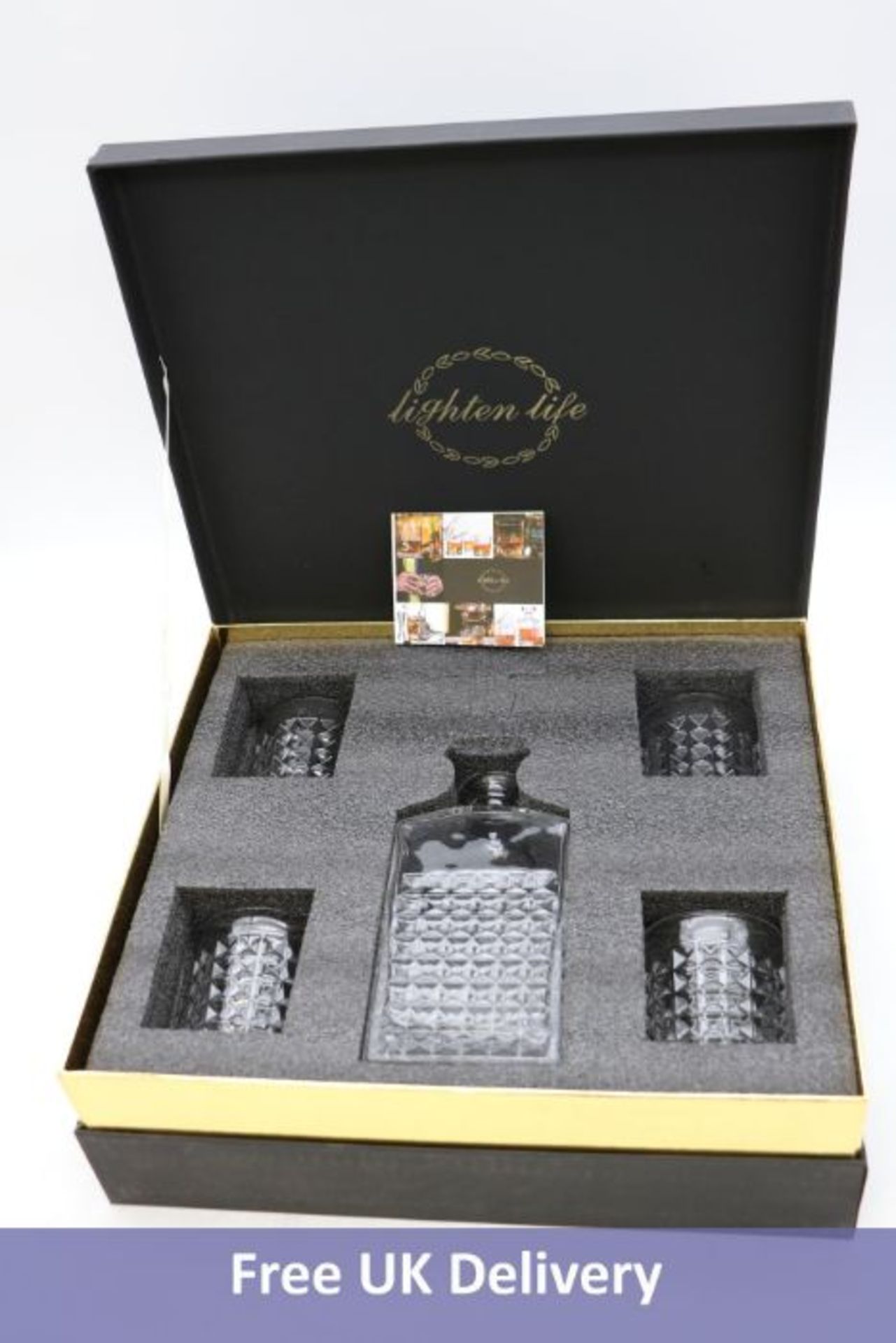 Six Lighten Life Whiskey Decanter And 4 Glasses Sets