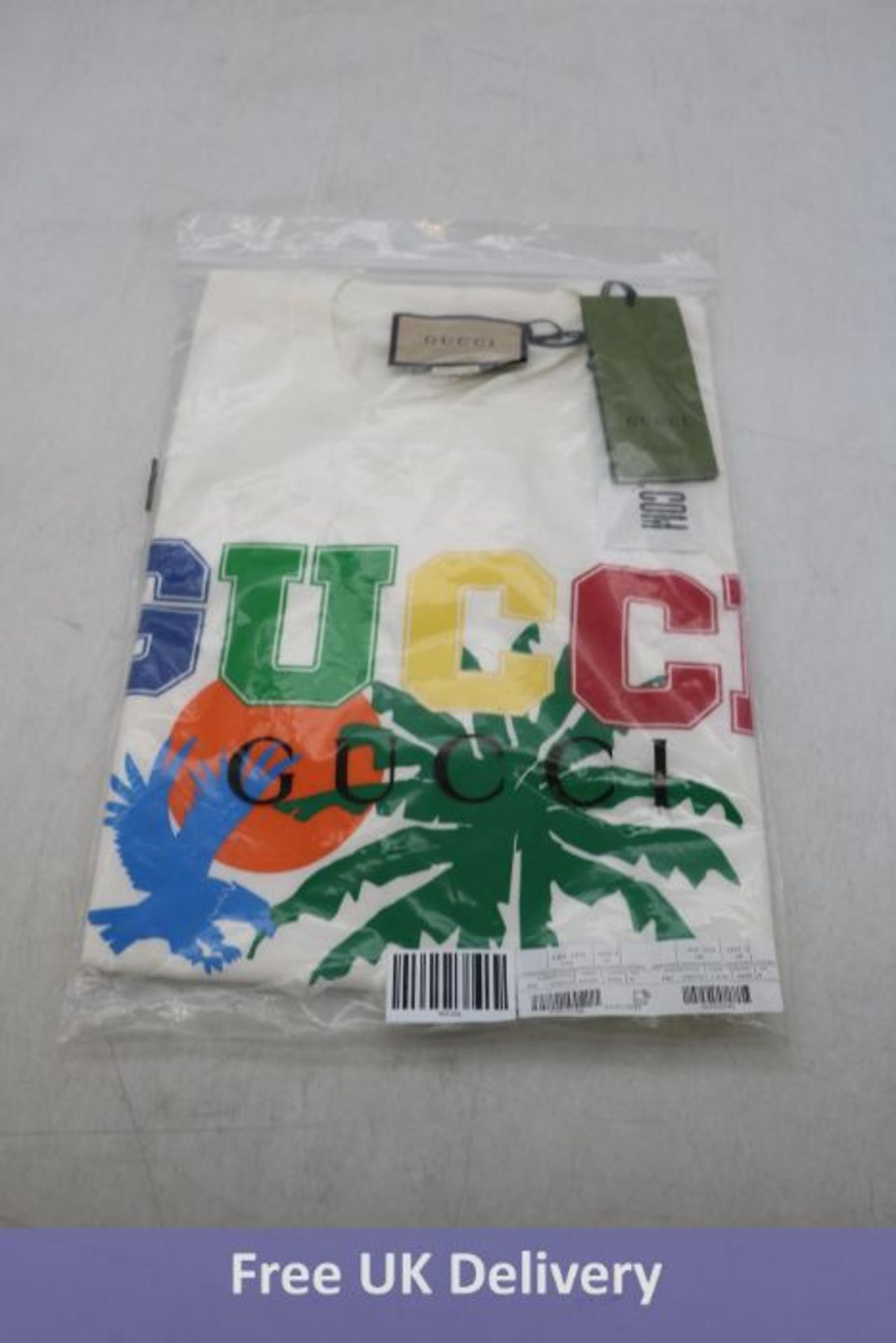 Gucci Men's Palm 'GUCCI' Printed T-Shirt, Ivory, Multi, Medium