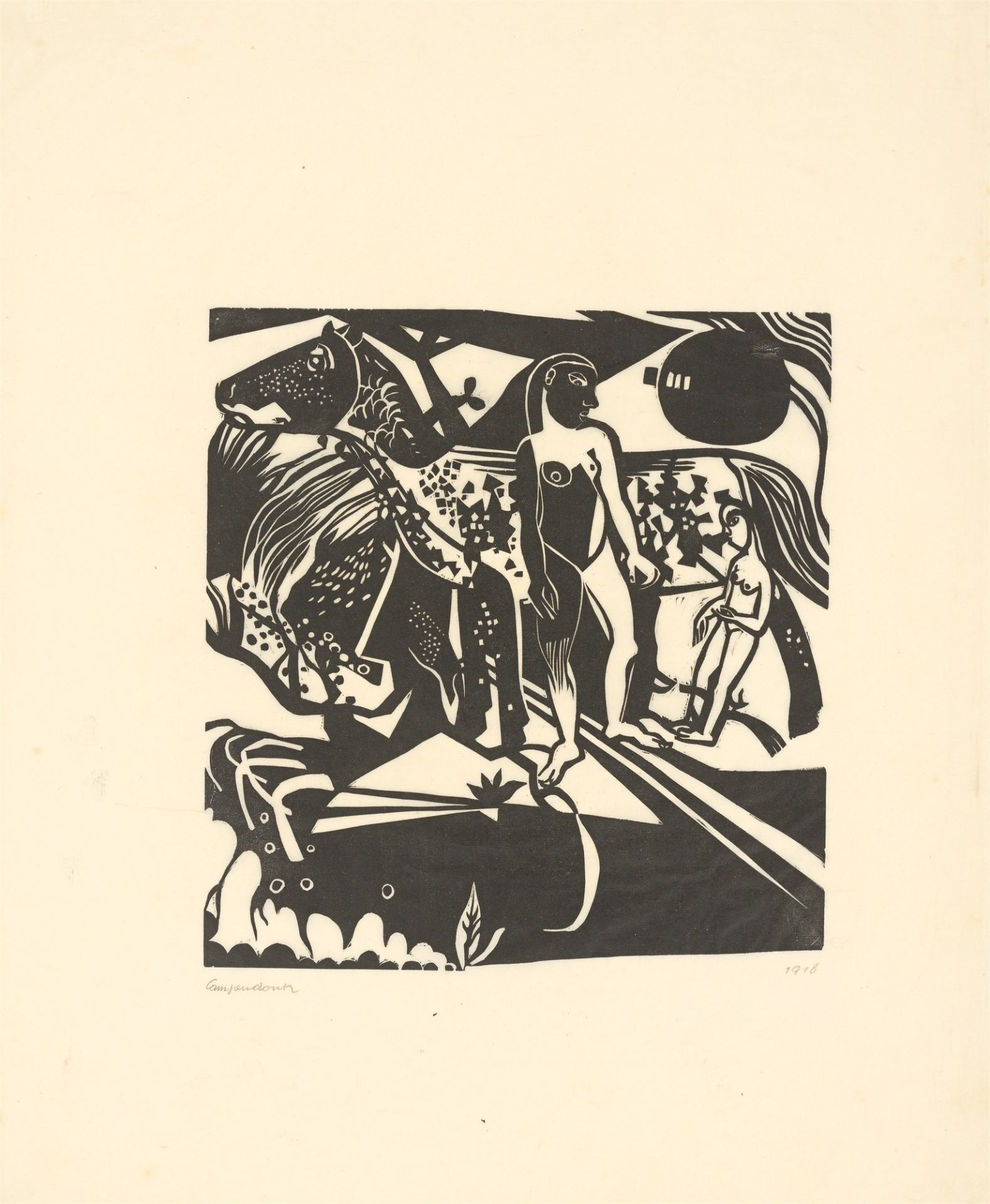 Heinrich Campendonk. „Zwei Akte mit Pferd“. 1918