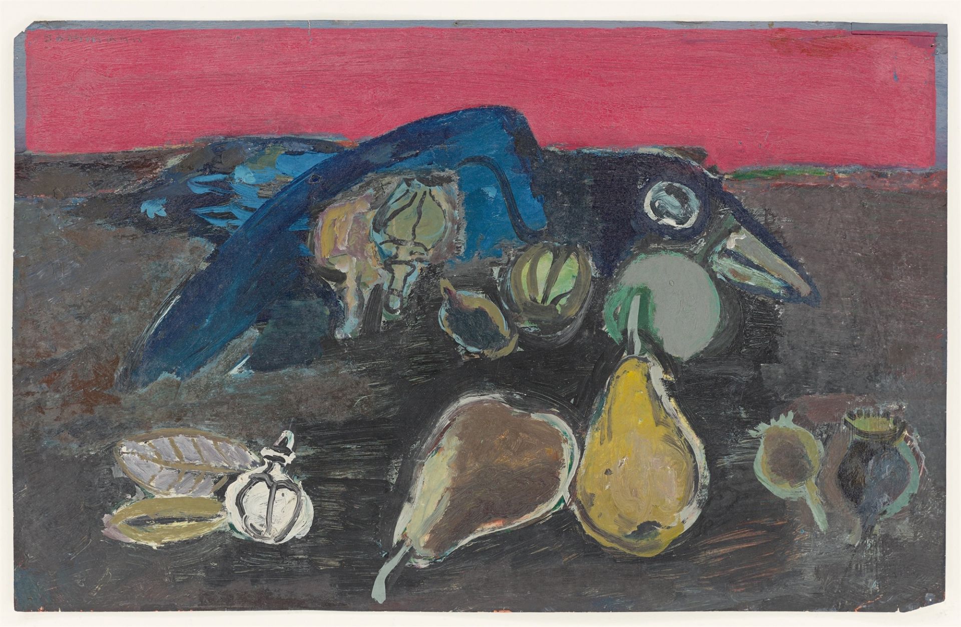 Hermann Bachmann. „Stillleben mit Krähe, Mohnkapseln und Birnen“. 1953/54 - Bild 2 aus 4