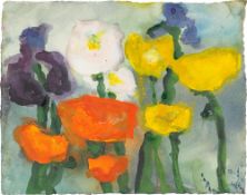 Klaus Fußmann. Red poppies and irises. 1994