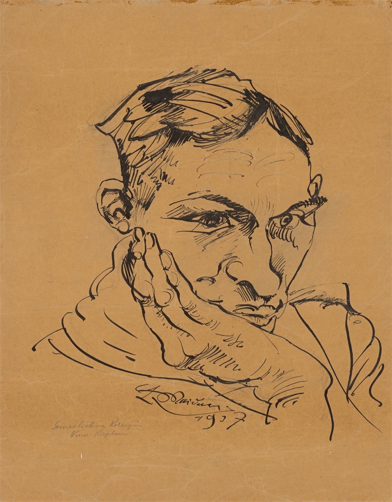 Ludwig Meidner. Porträt eines Mannes, das Kinn auf die Hand gestützt / Porträt eines bärtigen…. 1937