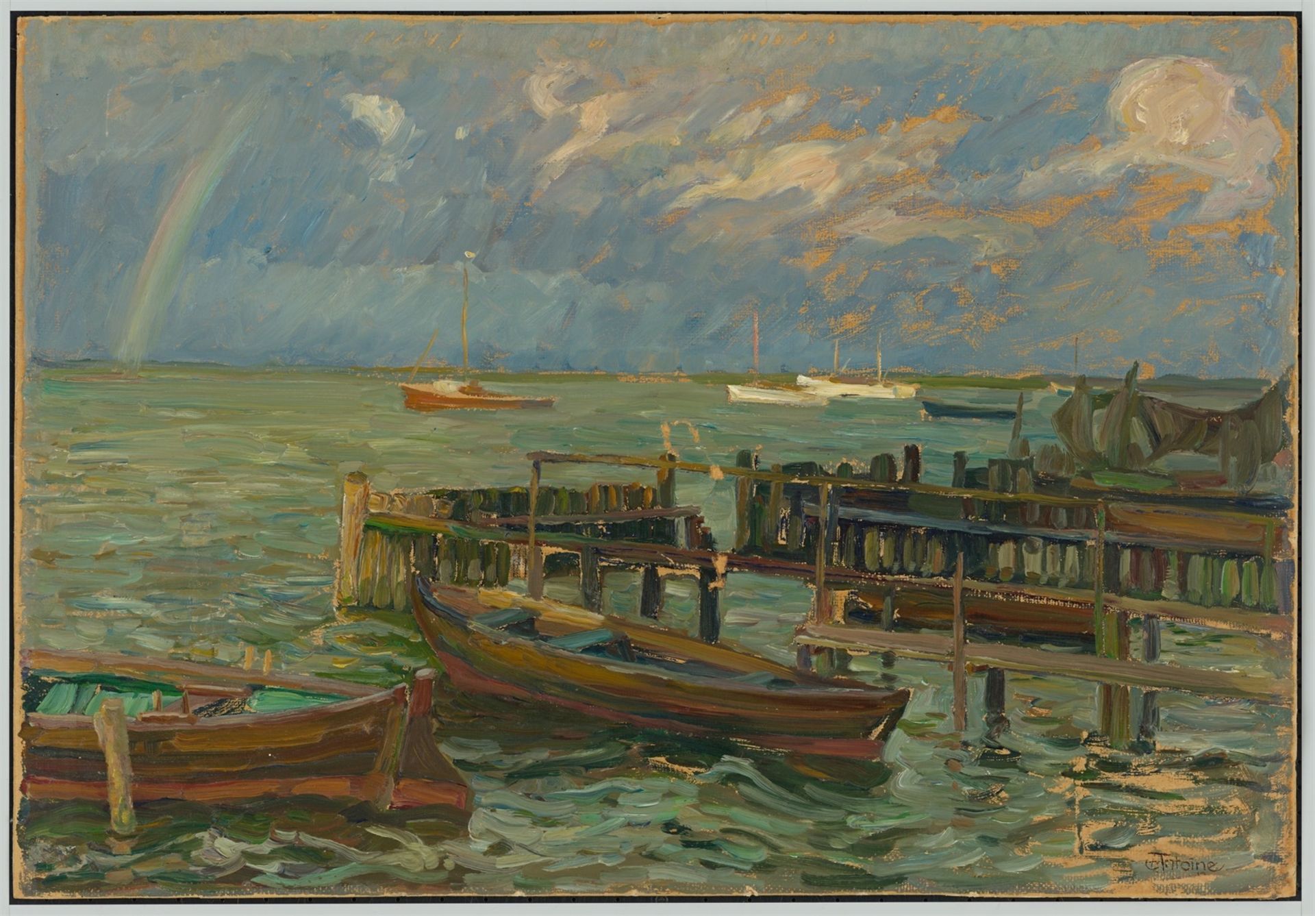 Otto Antoine. Kleiner Ostseehafen mit Regenbogen. - Bild 2 aus 3