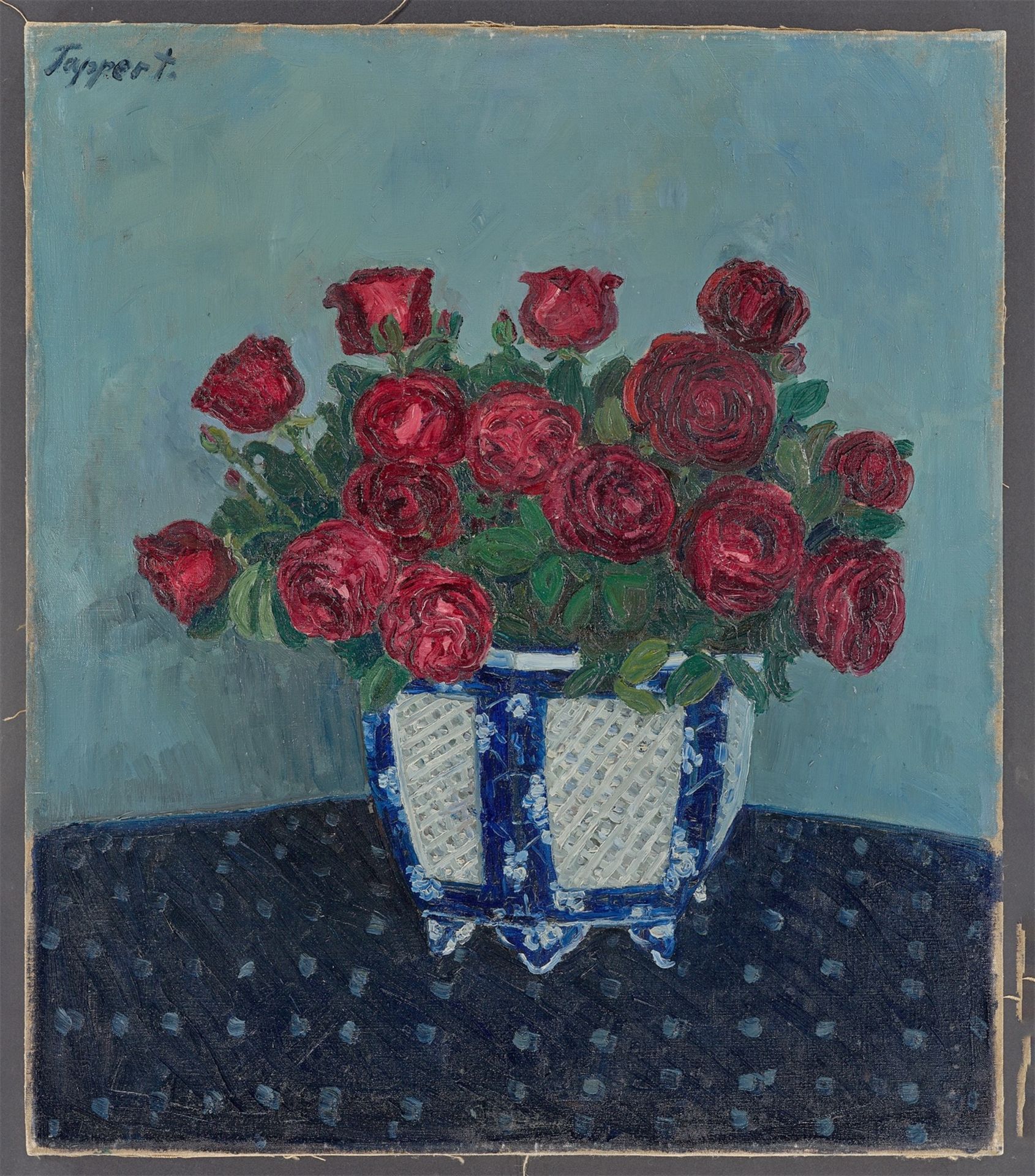 Georg Tappert. „Dunkelrote Rosen in japanischem Topf“. 1909 - Bild 2 aus 4