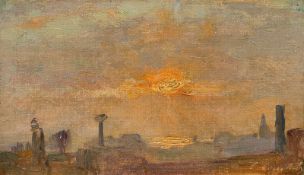 Gustave (Gustave-Claude-Etienne) Courtois. Sunset over the roofs of the city (study). Circa 1900
